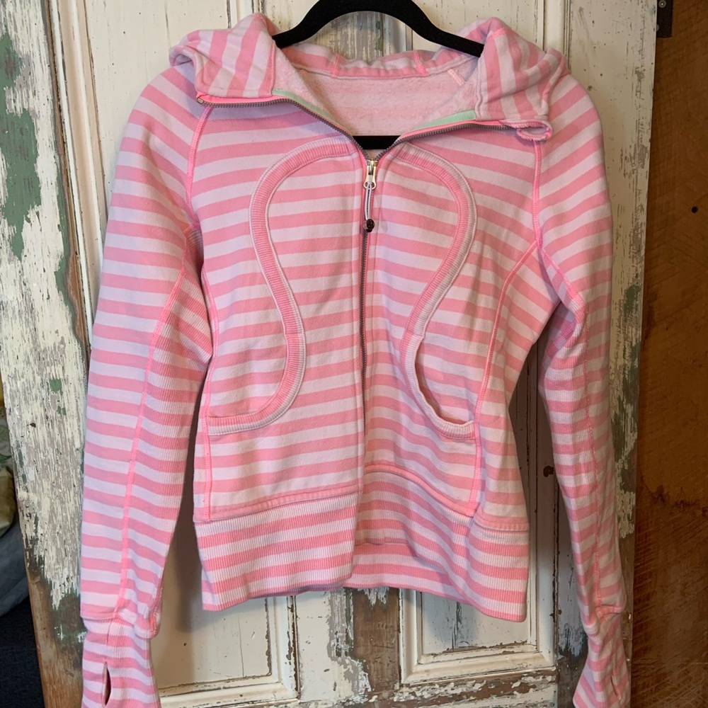 Pink striped scuba hoodie